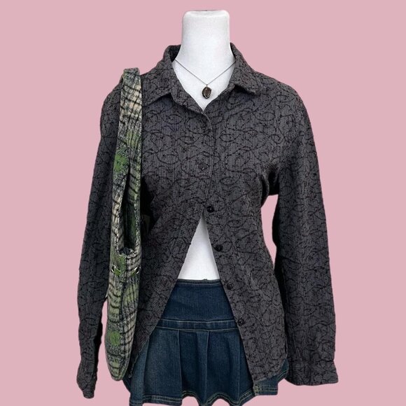 vintage 90s muted purple quirky boho granola button up top - Picture 1 of 8